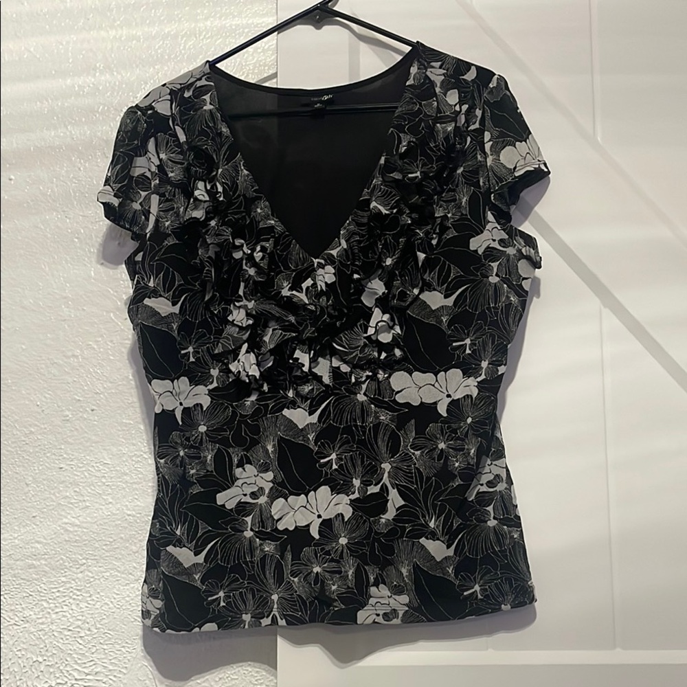 Floral Black and White Women's Top